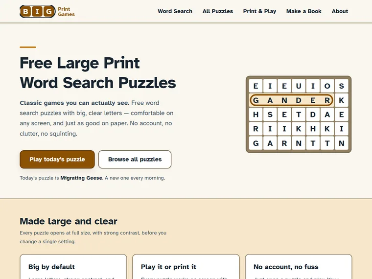 Big Print Games website